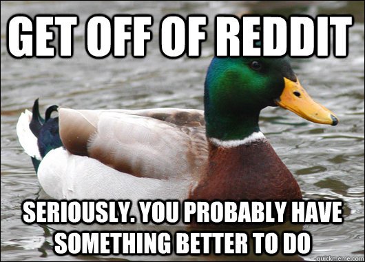 get off of reddit seriously. you probably have something better to do - get off of reddit seriously. you probably have something better to do  Actual Advice Mallard