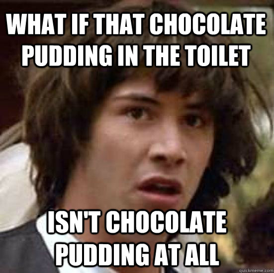 What if that chocolate pudding in the toilet  Isn't chocolate pudding at all  conspiracy keanu