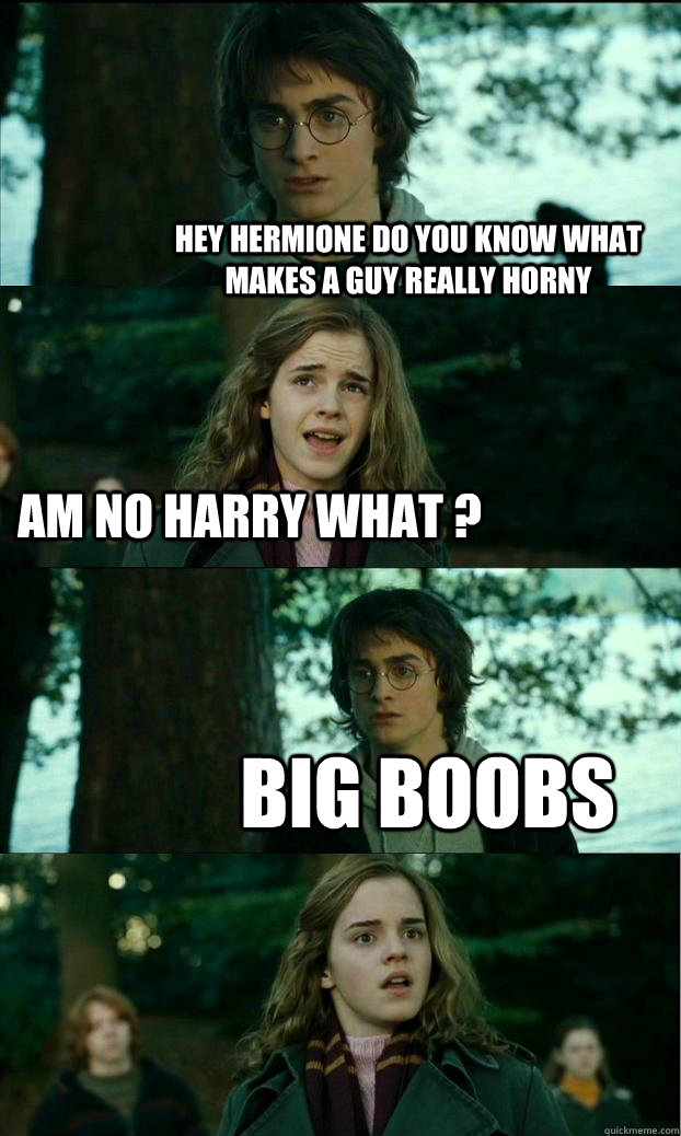 Hey Hermione do you know what makes a guy really horny am no harry what ? big boobs - Hey Hermione do you know what makes a guy really horny am no harry what ? big boobs  Horny Harry