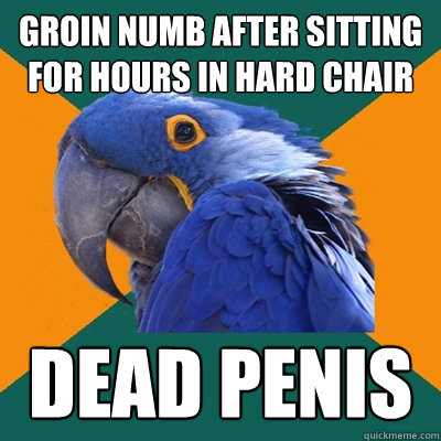 groin numb after sitting for hours in hard chair dead penis  Paranoid Parrot