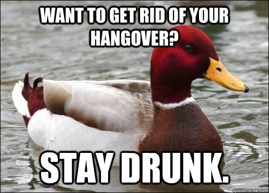 Want to get rid of your hangover? Stay Drunk.  Malicious Advice Mallard