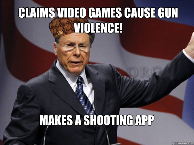 claims Video Games cause gun violence! makes a shooting app  