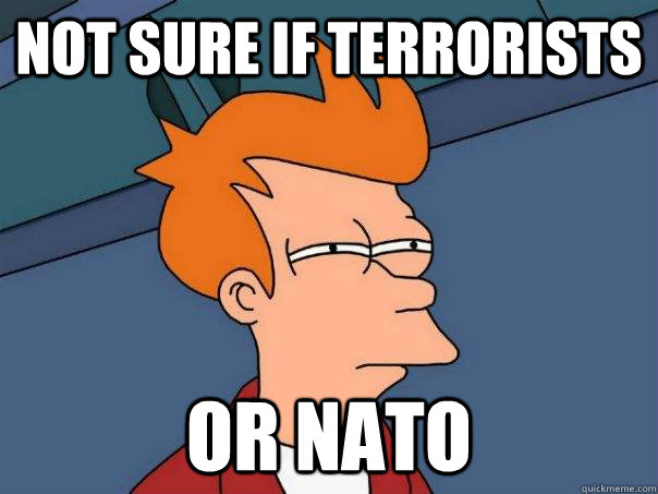 Not sure if terrorists Or NATO  Futurama Fry