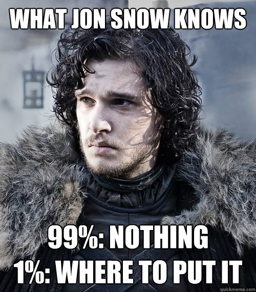 What Jon snow knows 99%: nothing
1%: where to put it  Jon Snow
