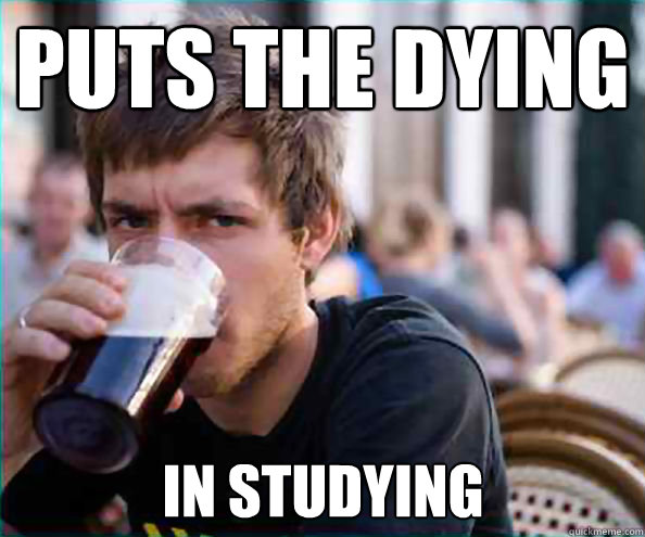 puts the dying in studying - puts the dying in studying  Lazy College Senior