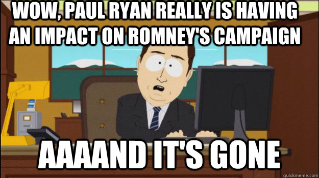 Wow, Paul Ryan really is having an impact on Romney's campaign aaaand it's gone  Annnd Its gone