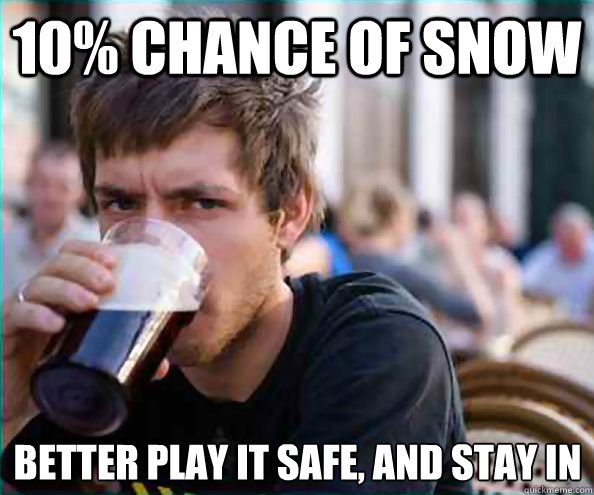 10% chance of snow better play it safe, and stay in  Lazy College Senior