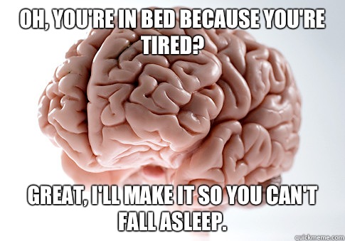 Oh, you're in bed because you're tired? Great, I'll make it so you can't fall asleep.  Scumbag Brain
