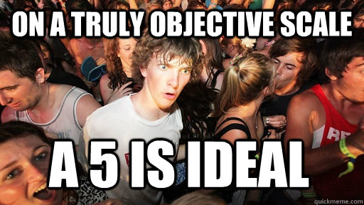 On a truly objective scale a 5 is ideal  Sudden Clarity Clarence