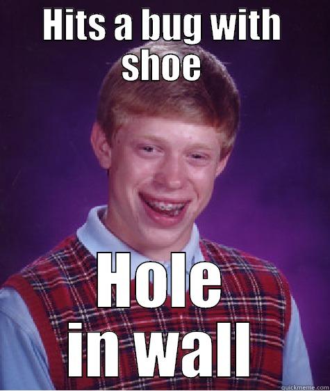 HITS A BUG WITH SHOE HOLE IN WALL Bad Luck Brian