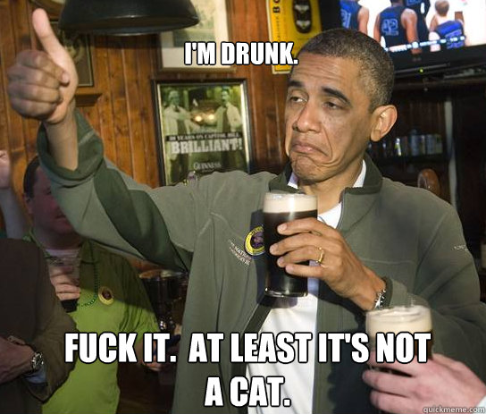 I'm Drunk.  Fuck it.  at least it's not a cat. - I'm Drunk.  Fuck it.  at least it's not a cat.  Upvoting Obama