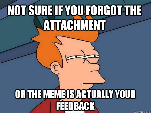 not sure if you forgot the attachment or the meme is actually your feedback - not sure if you forgot the attachment or the meme is actually your feedback  Futurama Fry