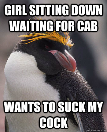 Girl Sitting down waiting for cab Wants to suck my cock  Socially Overconfident Penguin
