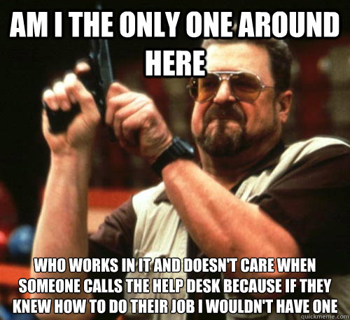 Am i the only one around here who works in IT and doesn't care when someone calls the help desk because if they knew how to do their job I wouldn't have one  Am I The Only One Around Here
