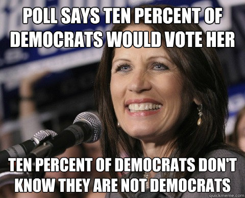 Poll says ten percent of democrats would vote her ten percent of democrats don't know they are not democrats
  Bad Memory Michelle