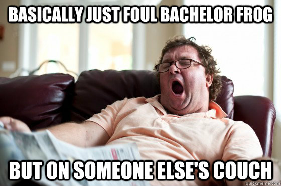Basically just foul bachelor frog but on someone else's couch  Freeloader Roommate