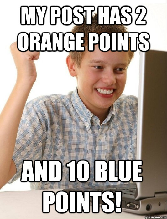 My post has 2 orange points and 10 blue points!  First Day on the Internet Kid