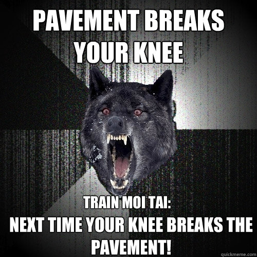 Pavement breaks your knee Train Moi Tai: next time your knee breaks the pavement!  Insanity Wolf