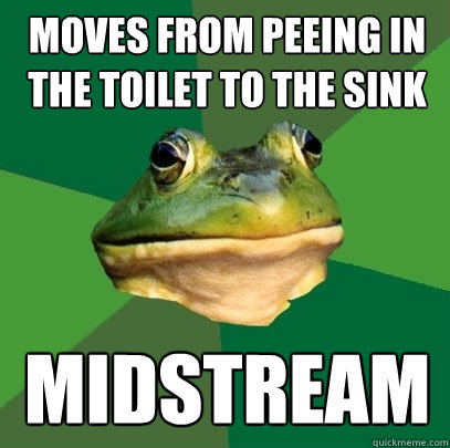 Moves from peeing in the toilet to the sink midstream  Foul Bachelor Frog
