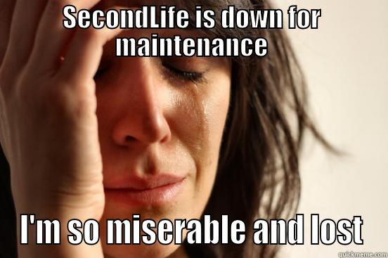 SECONDLIFE IS DOWN FOR MAINTENANCE I'M SO MISERABLE AND LOST First World Problems