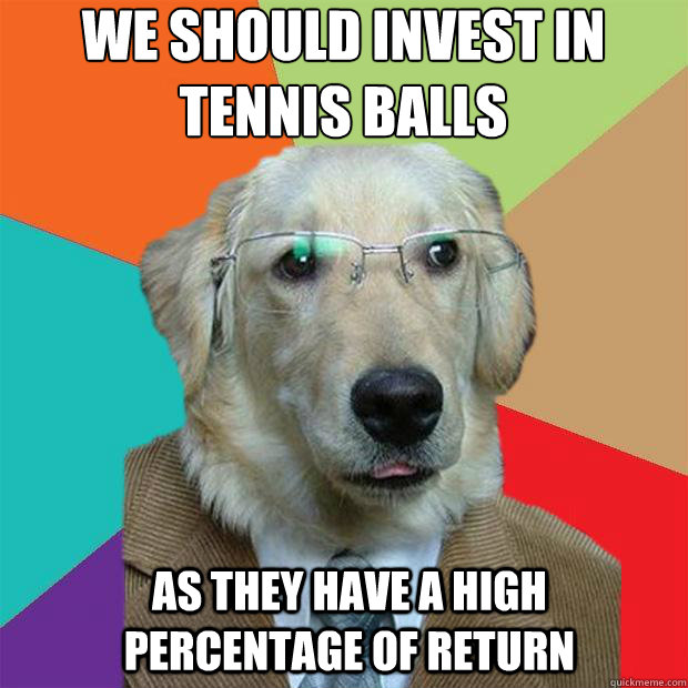 we should invest in tennis balls
 as they have a high percentage of return  Business Dog