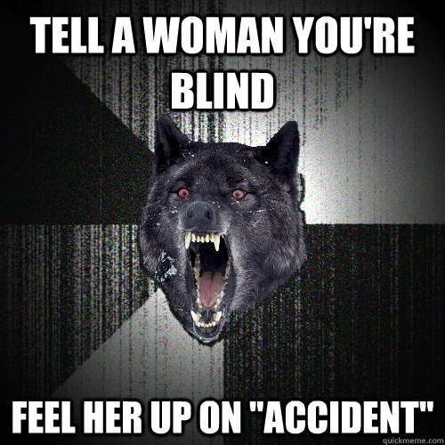 Tell a woman you're blind feel her up on 