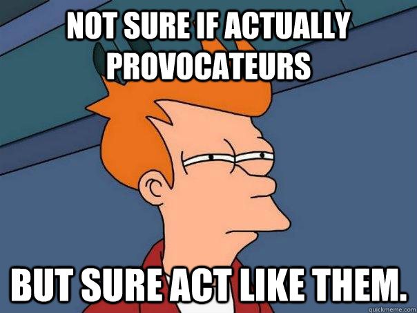 Not sure if actually provocateurs But sure act like them.  Futurama Fry