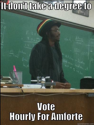 IT DON'T TAKE A DEGREE TO  VOTE HOURLY FOR AMFORTE Rasta Science Teacher