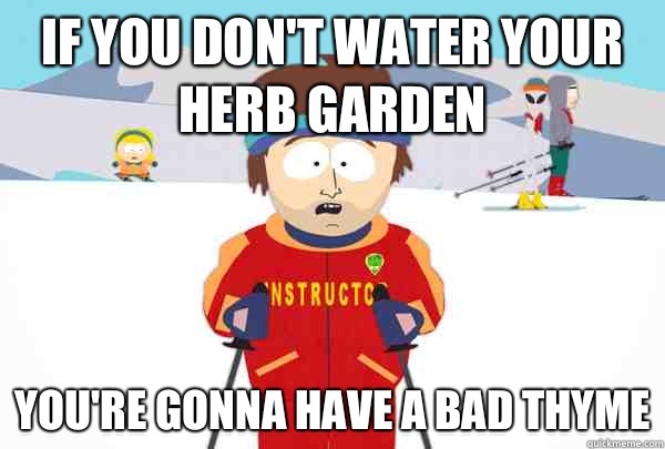 If you don't water your herb garden You're gonna have a bad thyme  Super Cool Ski Instructor