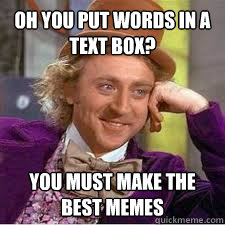 Oh you put words in a text box? You must make the best memes  WILLY WONKA SARCASM