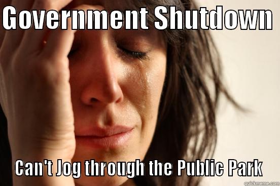 GOVERNMENT SHUTDOWN  CAN'T JOG THROUGH THE PUBLIC PARK First World Problems