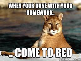 When your done with your homework.. .. come to bed - When your done with your homework.. .. come to bed  Insanity cougar