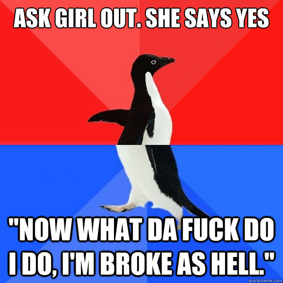 ask girl out. she says yes 