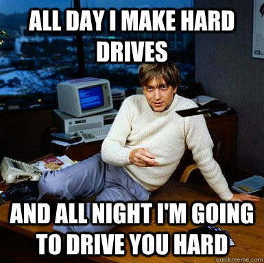 All day I make hard drives and all night I'm going to drive you hard - All day I make hard drives and all night I'm going to drive you hard  Seductive Bill Gates