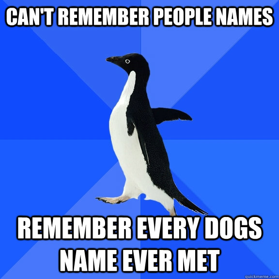 Can't remember people names remember every dogs name ever met  Socially Awkward Penguin