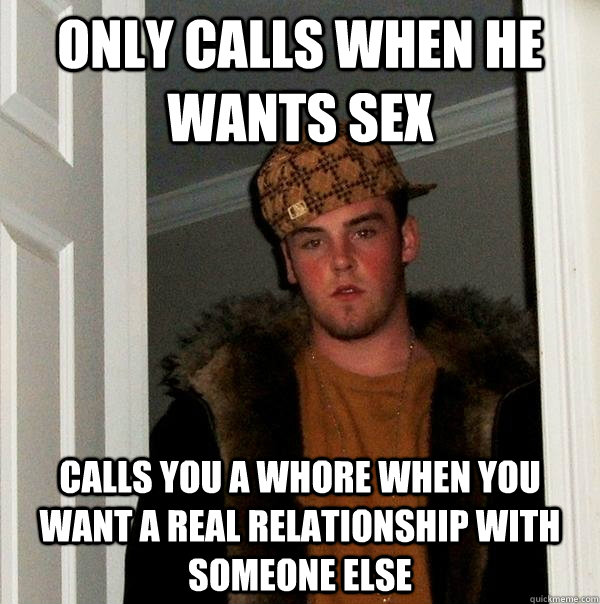 only calls when he wants sex calls you a whore when you want a real relationship with someone else  Scumbag Steve