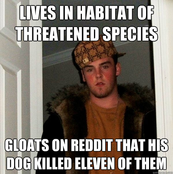Lives in habitat of threatened species gloats on reddit that his dog killed eleven of them  Scumbag Steve