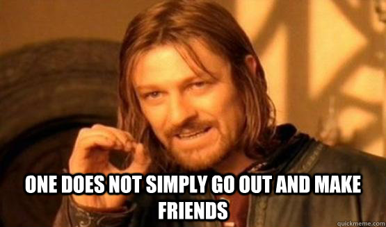  one does not simply go out and make friends  ONe does not simply date eyecandy