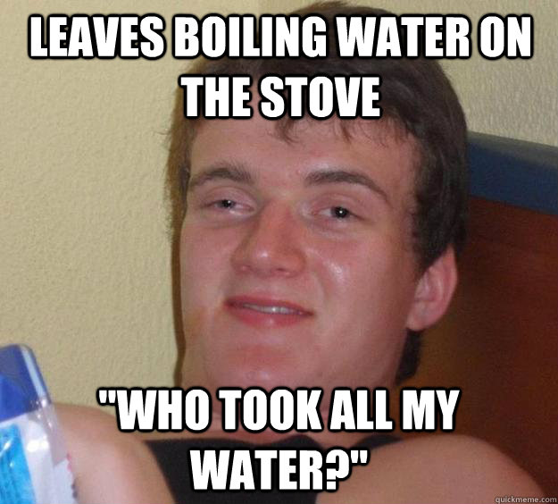 Leaves boiling water on the stove  