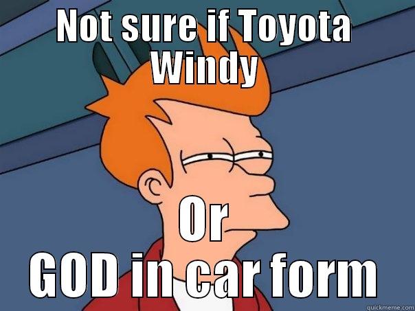 NOT SURE IF TOYOTA WINDY OR GOD IN CAR FORM Futurama Fry
