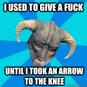 I used to give a fuck Until I took an arrow to the knee  Skyrim Stan