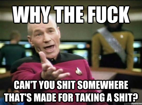Why the fuck Can't you shit somewhere that's made for taking a shit?  Annoyed Picard HD
