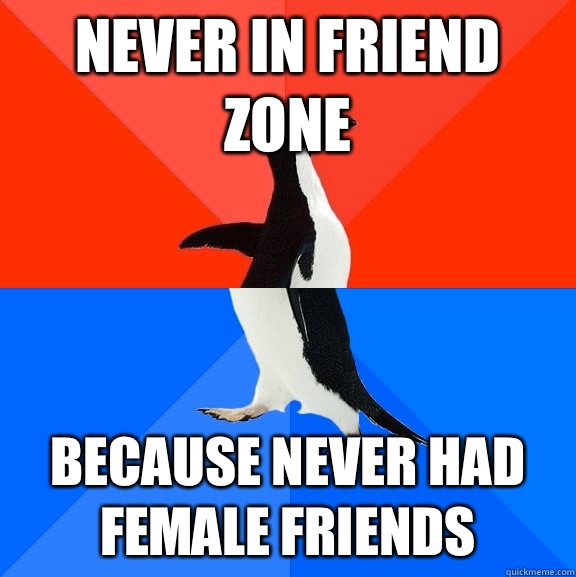 Never in friend zone Because never had female friends  Socially Awesome Awkward Penguin