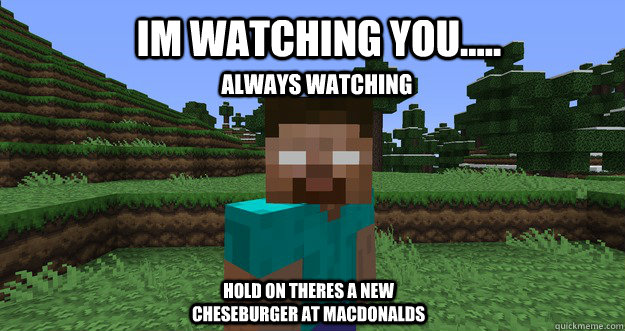 im watching you..... hold on theres a new cheseburger at macdonalds always watching  