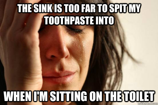 The sink is too far to spit my toothpaste into when i'm sitting on the toilet  First World Problems