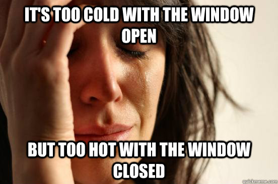 it's too cold with the window open but too hot with the window closed - it's too cold with the window open but too hot with the window closed  First World Problems