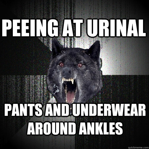 Peeing at urinal Pants and underwear around ankles  Insanity Wolf