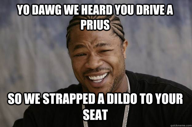 Yo dawg we heard you drive a prius so we strapped a dildo to your seat  Xzibit meme