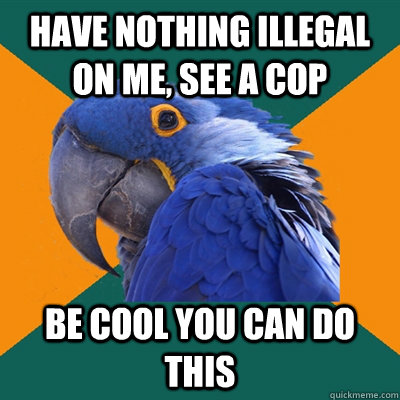 Have nothing illegal on me, see a cop be cool you can do this  Paranoid Parrot