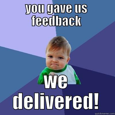 Fixing all the things! - YOU GAVE US FEEDBACK WE DELIVERED! Success Kid